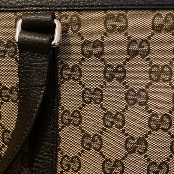 Gucci Large Handbag with strap Dark brown beige canvas tote New - Picture 10 of 11